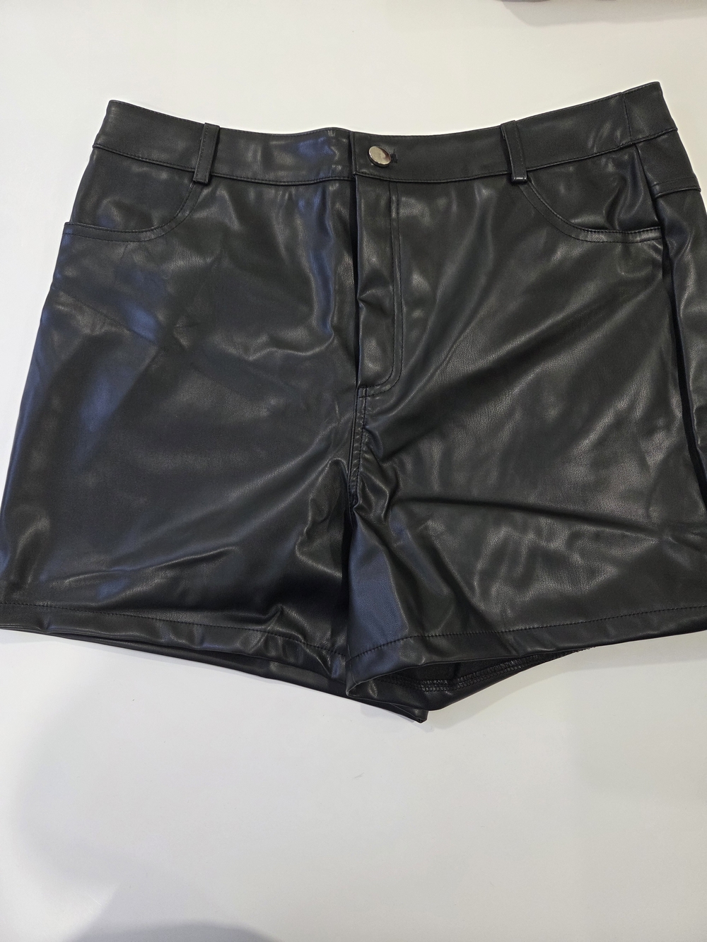 High-Waist Black Faux Leather Shorts